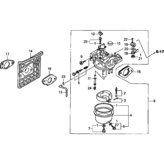 Carburetor -1 Assembly for Honda GXV340RT2 Engines