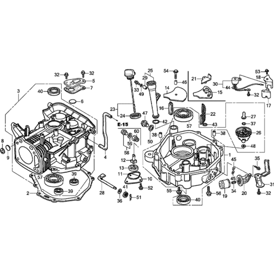 Cylinder Barrel/Oil Pan Assembly for Honda GXV390RT1 Engines