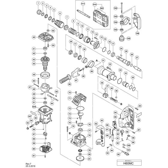 Main Assembly for Hikoki H60MC Hammer Drill