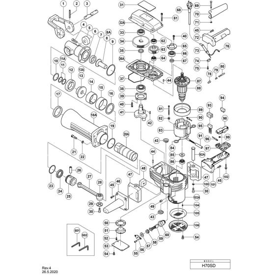 Main Assembly for Hikoki H70SD Hammer Drill