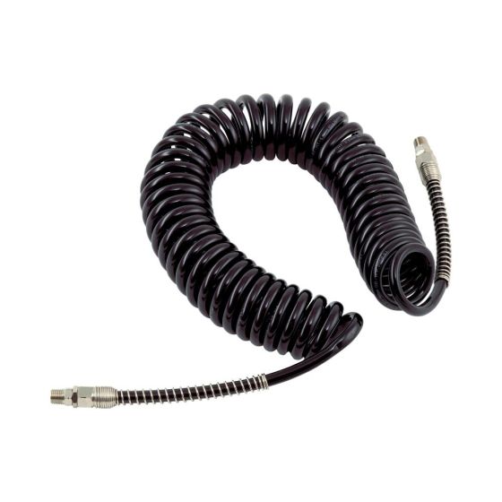PCL Polyurethane Coiled Hose Assy, Black, 7.5m Of 6.5mm I/D Hose, Male Thread R  1/4" Swivel Ends - HA5215