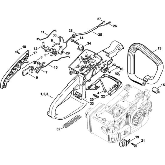 Handle housing MS 200 Assembly for Stihl MS200 Chainsaws