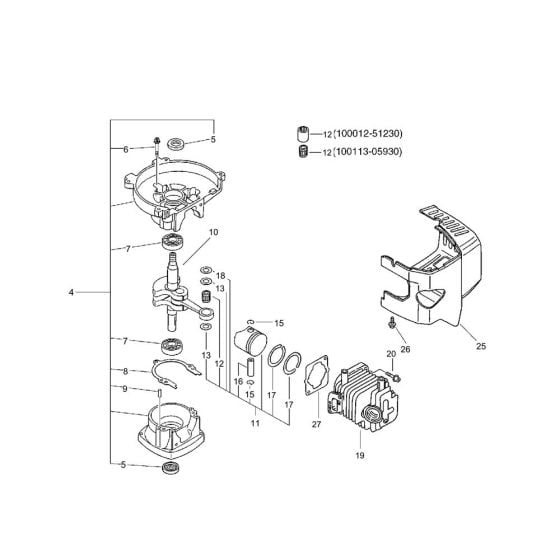 Cylinder, Piston, Crankshaft (S/N 36019100 and before) for ECHO HC-1500 Hedgetrimmer