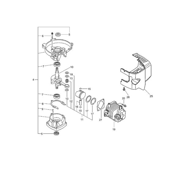 Cylinder, Piston, Crankshaft (S/N 36019101 and after) for ECHO HC-1500 Hedgetrimmer