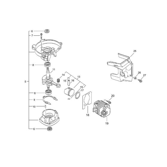 Cylinder, Crankcase, Piston for ECHO HC-30ES Hedgetrimmer