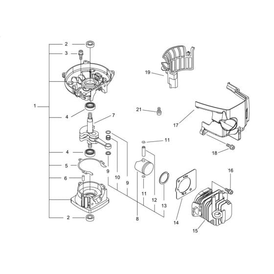 Cylinder, Crankcase, Piston for ECHO HC-341ES Hedgetrimmer