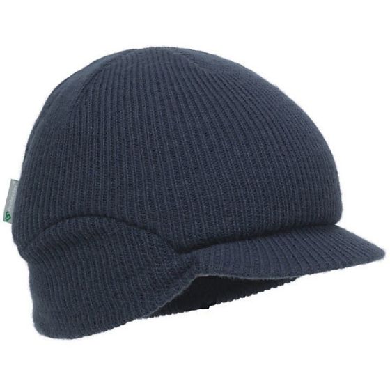 Scott Beanie Cap Fleece Lined Short Peak Folding Ear Sides Navy Blue