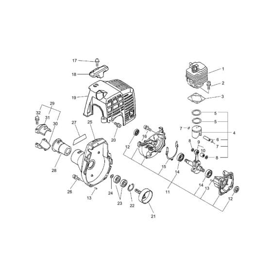 Cylinder, Crankcase, Piston, Fan Cover for ECHO HCA-2500 Hedgetrimmer