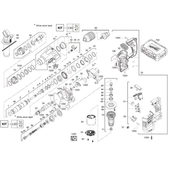 Milwaukee HD18HX Drill Assembly