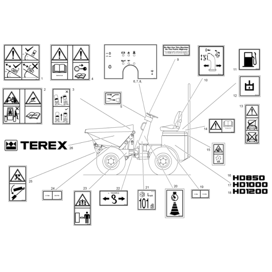 Transfers for Benford Terex Mecalac HD850, HD1000, HD1200 Dumpers