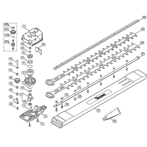 Gear Box, Cutting Bar Assembly  for Stihl/ Viking HE 700 Electric Hedge Trimmers