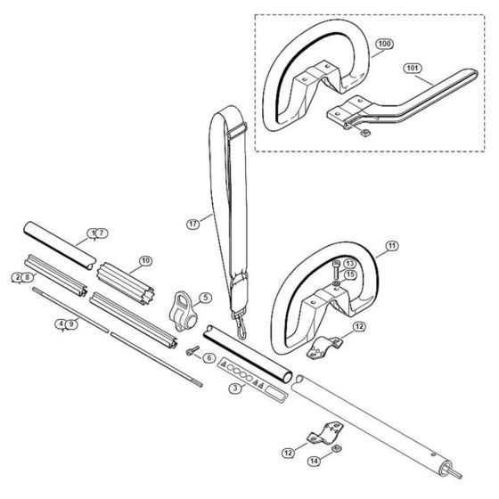 Drive Tube, Loop Handle Assembly  for Stihl/ Viking HEL 600 Electric Long Reach Hedge Trimmers