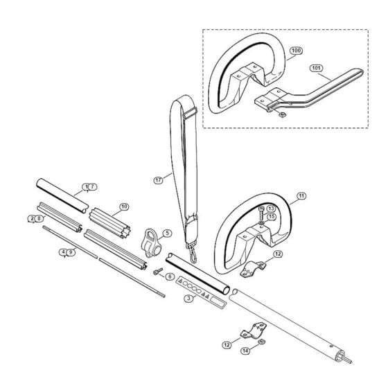 Drive Tube, Loop Handle Assembly  for Stihl/ Viking HEL 600 K Electric Long Reach Hedge Trimmers