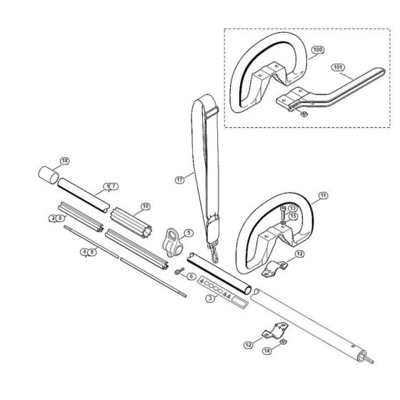 Drive Tube, Loop Handle Assembly  for Stihl/ Viking HEL 700 K Electric Long Reach Hedge Trimmers