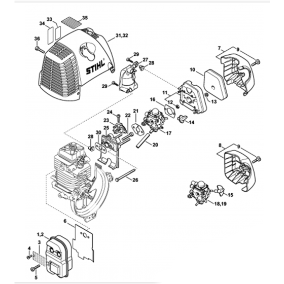 Muffler, Air Filter  Assembly for Stihl HL100 Long Reach Hedgetrimmers