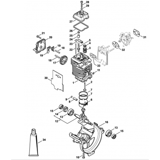 Engine Ø 38 mm Assembly for Stihl HL90K Long Reach Hedgetrimmers