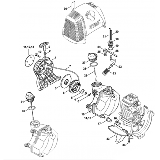 Rewind Starter, Fuel Tank Assembly for Stihl HL90K Long Reach Hedgetrimmers