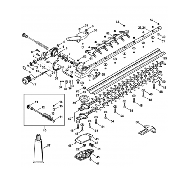 Angle Drive, Adjustable Thru 130 degree, 600 mm Assembly for Stihl HL91K Long Reach Hedgetrimmers