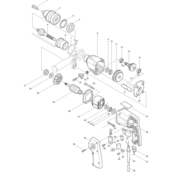 Main Assembly for Makita HP2010N 13mm 2 Speed Percussion Drill