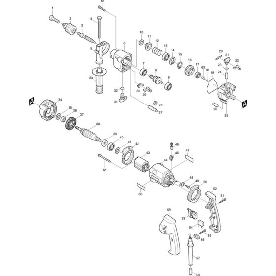 Main Assembly for Makita HP2030 3/4" Corded Hammer Drill