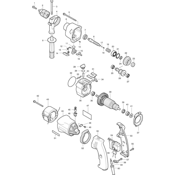 Main Assembly for Makita HP2032 3/4" Hammer Drill