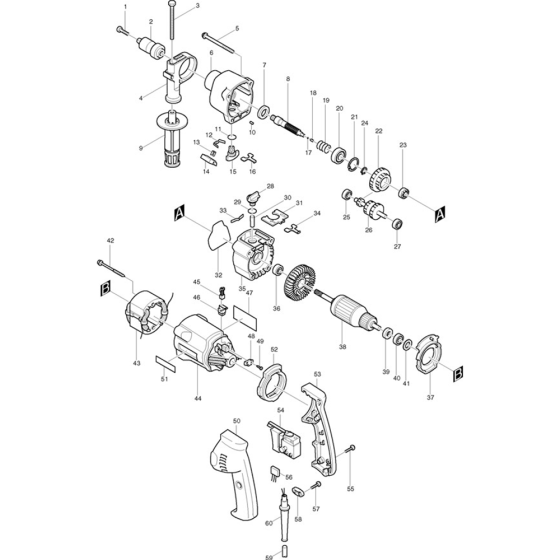 Main Assembly for Makita HP2033 20mm Hammer Drill