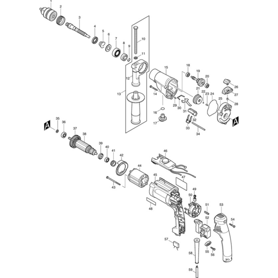 Main Assembly for Makita HP2070 13mm 2 Speed Percussion Drill