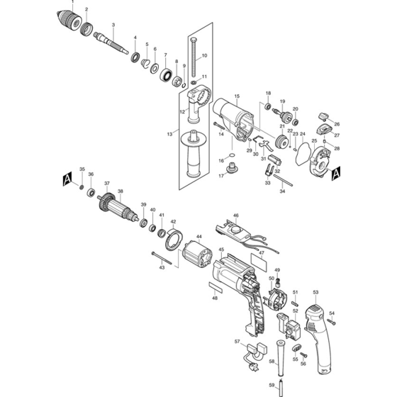 Main Assembly for Makita HP2071F 13mm 2 Speed Percussion Drill