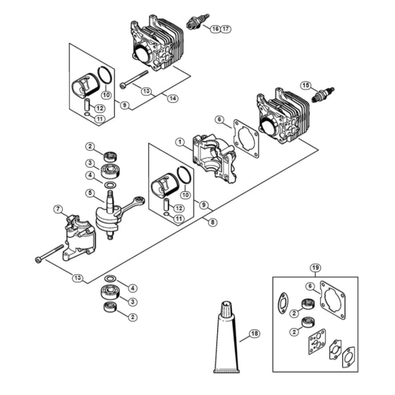 Crankcase, Cylinder 2-MIX Assembly for Stihl HS 52 Hedgetrimmers