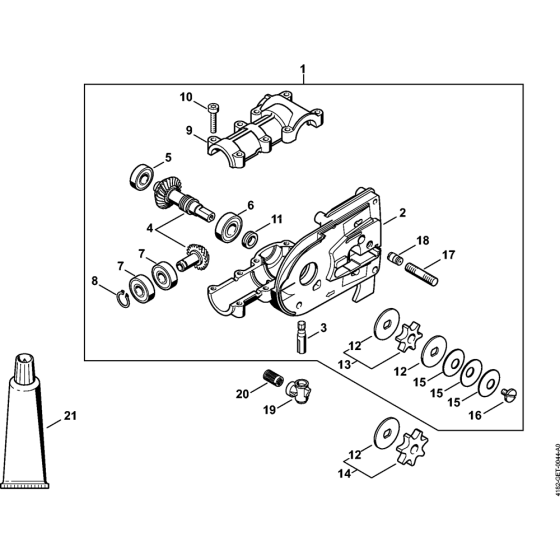 Gear head (38.2016) Assembly for Stihl HT130 Pole Pruners