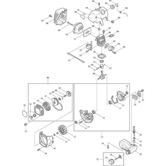 Starter, Cylinder and Piston Assembly for Makita HTR4901 Hedge Trimmers