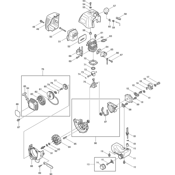 Starter, Cylinder and Piston Assembly for Makita HTR7610 Hedge Trimmers