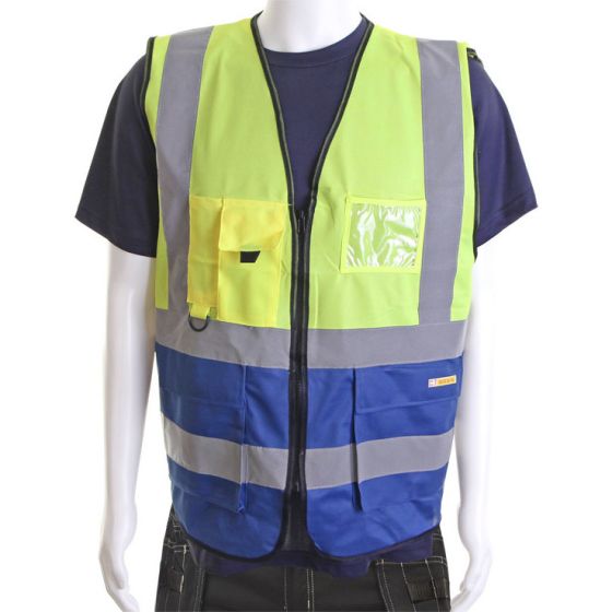 Executive Waistcoat Polyester Hi-Viz Two-Tone Saturn Yellow /Blue Size MED