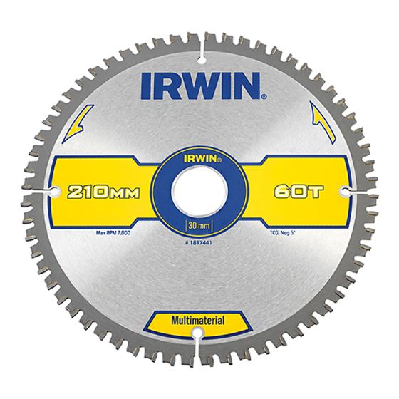 Multi Material Circular Saw Blade 210 x 30mm x 60T TCG/Neg by IRWIN - 1897441