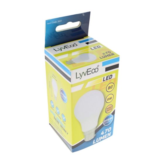 LED GLS 6w BC 220-240v 480 Lumens Warm White Bulb Light Bulb