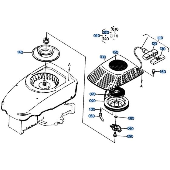 Recoil Starter Assembly for Kubota W5019-PC Mower