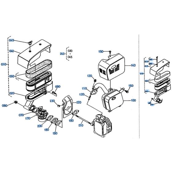 Air Cleaner, Muffler Assembly for Kubota W5019-PC Mower