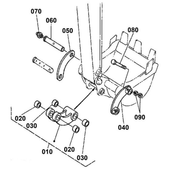 Dipper Arm/ Bucket Link Assembly for Kubota K008 Alpha Mini Excavator