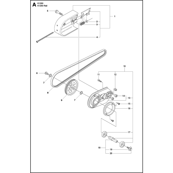 Belt Guard & Pulley Assembly for Husqvarna K1250 Active Disc Cutters