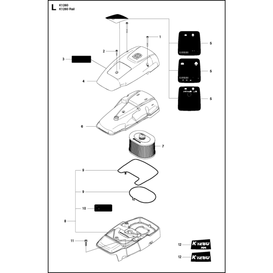 Air Filter Assembly for Husqvarna K1260 Rail Disc Cutters