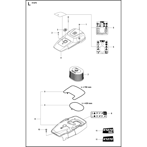 Air Filter Assembly for Husqvarna K1270 Disc Cutters