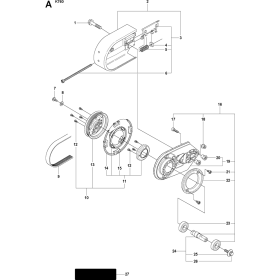 Belt Guard & Pulley Assembly for Husqvarna K760 Rescue Disc Cutters