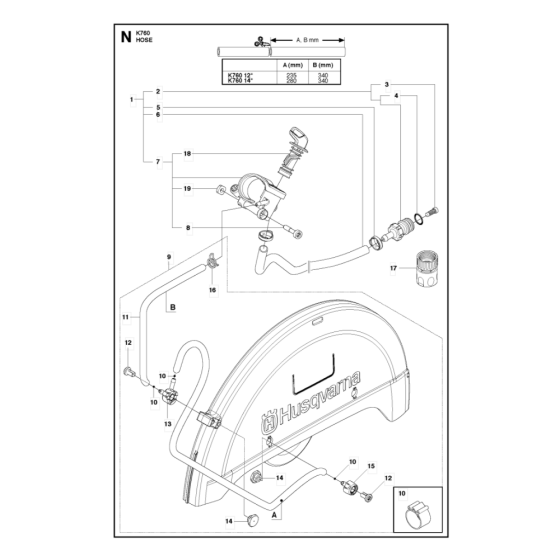 Water Hose Kit  Assembly for Husqvarna K760 Disc Cutters