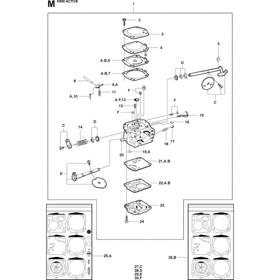 Carburetor Details Assembly for Husqvarna K950 Disc Cutters