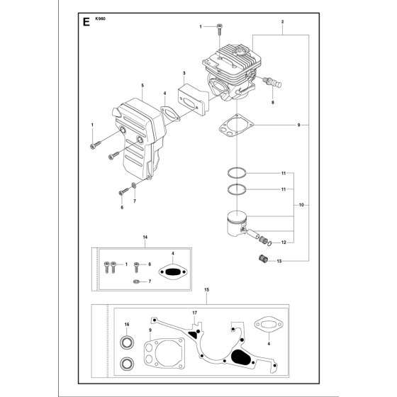 Cylinder, Piston & Muffler Assembly for Husqvarna K960 Rescue Disc Cutters