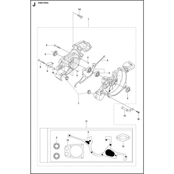 Crankcase Assembly for Husqvarna K960 Ring Disc Cutters