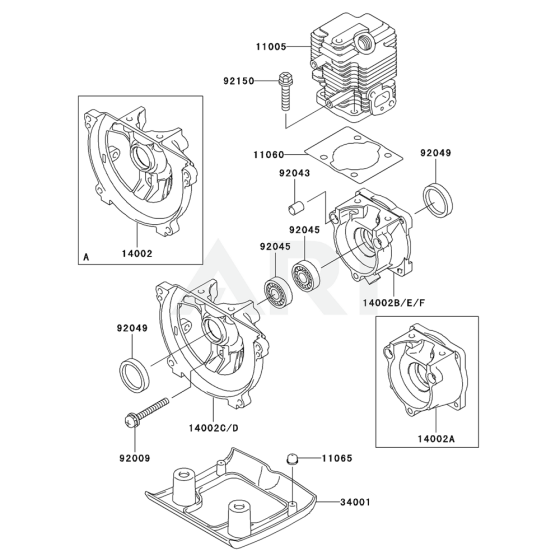 Cylinder / Crankcase for Kawasaki KBL23A Brushcutter