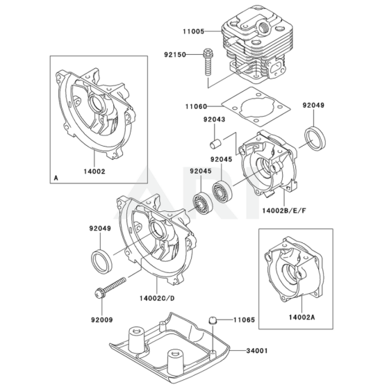 Cylinder / Crankcase for Kawasaki KBL26A Brushcutter