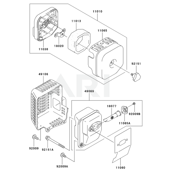 Air Filter / Muffler for Kawasaki KBL34A Brushcutter