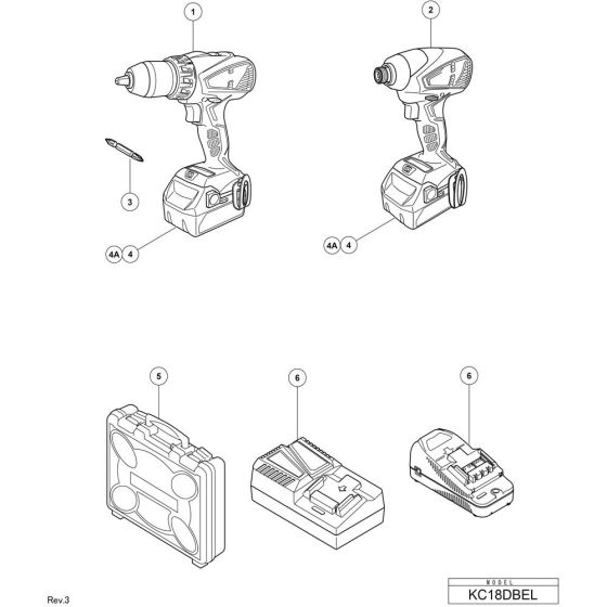 Main Assembly for Hikoki KC18DBEL Cordless Combo Kit